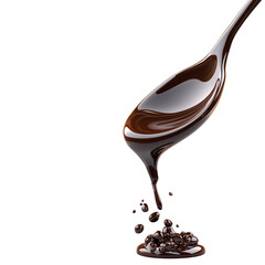 Obraz premium Dripping Chocolate Sauce on Spoon - Transparent Background