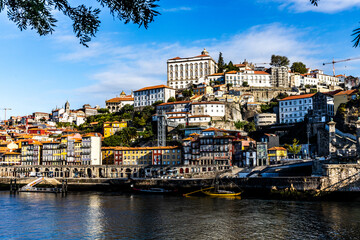 The view of the Cais da Ribeira from the Gaia, Porto Portugal
