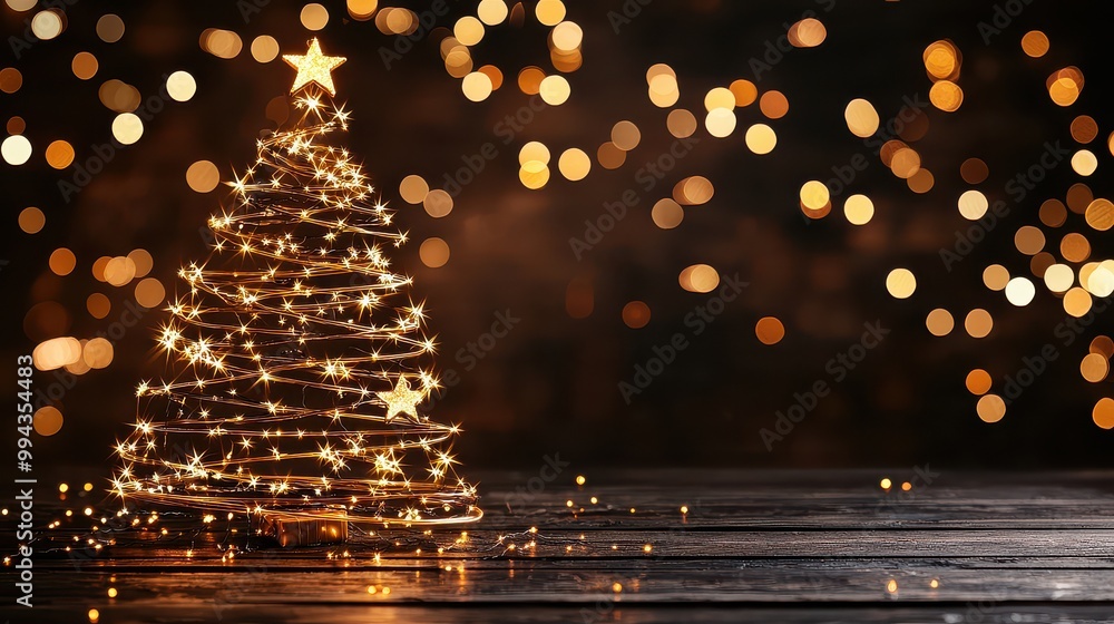 Poster a christmas tree with lights on it is lit up against a dark background. the tree is lit up with ligh