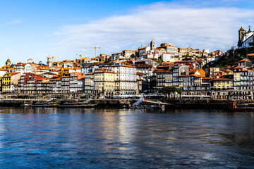 The view of the Cais da Ribeira from the Gaia, Porto Portugal
