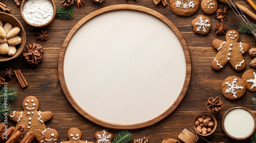 Poster a wooden tray with a cookie cutter and a white plate with a cookie cutter on it. the tray is surroun