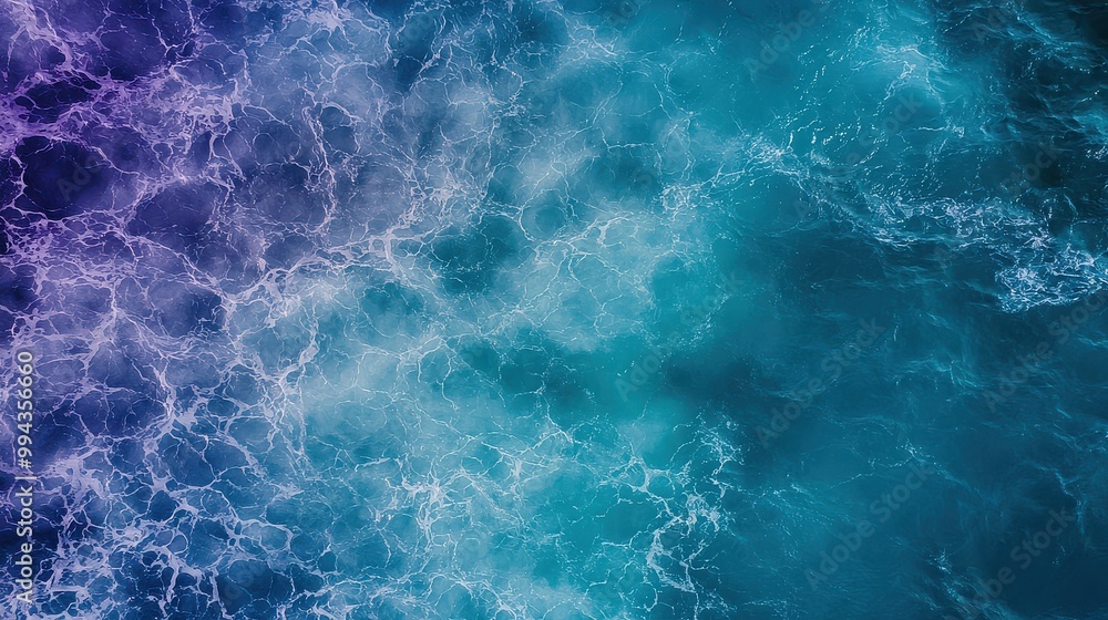 Poster the image is of a body of water with a blue and purple hue. the water appears to be calm and peacefu