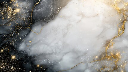 A black and white marble background with gold accents. The gold accents are scattered throughout the background, creating a sense of luxury and opulence