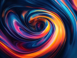 Obraz premium Vibrant Swirling Liquid Colors: Abstract Cyan, Magenta, and Orange Design on Dark Background - Perfect for Sports-Themed Interior Posters!