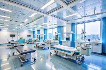 Modern hospital interior with advanced medical equipment and bright, clean environment for healthcare