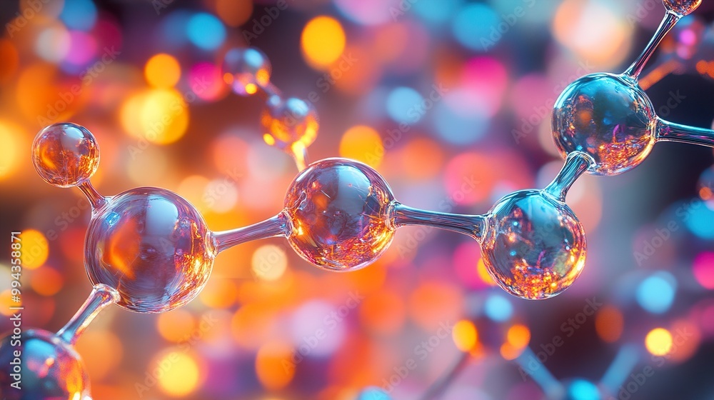 Sticker abstract molecular structure: colorful 3d rendering
