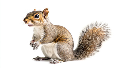 Fototapeta premium Squirrel standing on its hind legs in a studio with a white background