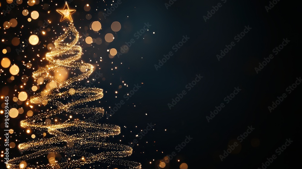 Poster a christmas tree with a star on top is surrounded by a blurry background. the tree is lit up with go
