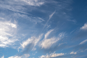 Blue Sky with White Clouds, Sunny Cloudy Sky Texture Background, Fluffy Clouds Pattern, Sunny Cumulus