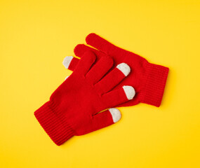 Winter Gloves, Touchscreen Wool Glove, Touch Screen Knitted Mittens, Warm Red Gloves