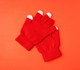 Winter Gloves, Touchscreen Wool Glove, Touch Screen Knitted Mittens, Warm Red Gloves on Red