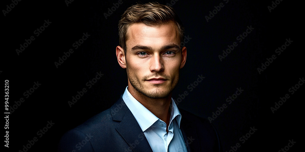 Wall mural confident businessman in formal suit against dark background