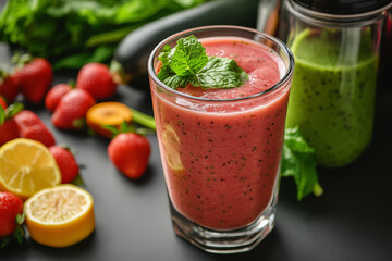 Healthy smoothie with fresh fruits and vegetables ready to blend