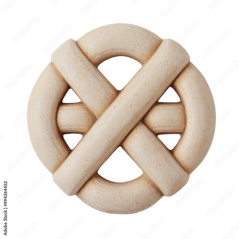 Poster beige knot symbol sculpture with a minimalist design. the intertwined pattern represents unity and s