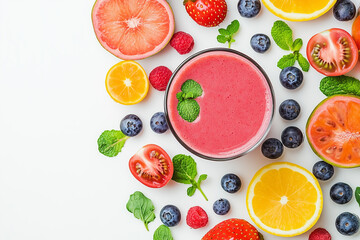 Naklejka premium Healthy smoothie with fresh fruits and vegetables ready to blend