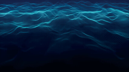 Futuristic point wave of particles. Visualization of sound waves. Technology or science banner. Abstract digital 3D wave. Vector illustration.