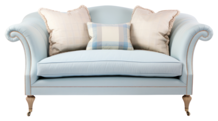 PNG The light blue and light beige cottage couch pillow chair furniture.
