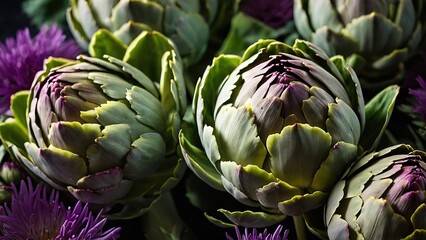 Obraz premium Fresh vegetable artichoke flowers Healthy food concept