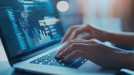 A close-up of hands typing on a laptop, creating a digital marketing strategy with a focus on SEO and content marketing
