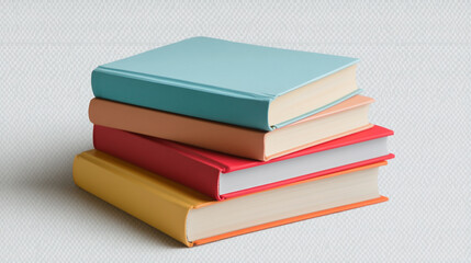 Stacked colorful books on a light textured background showcasing reading and education