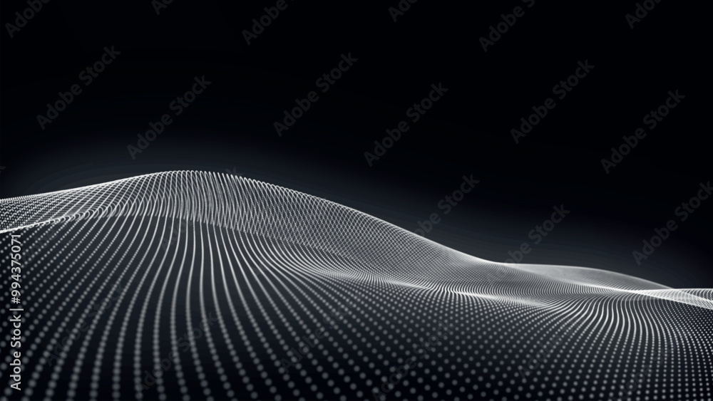 Poster futuristic point wave of particles. visualization of sound waves. technology or science banner. abst