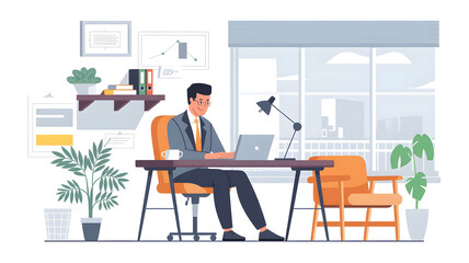 illustration businessman working in office