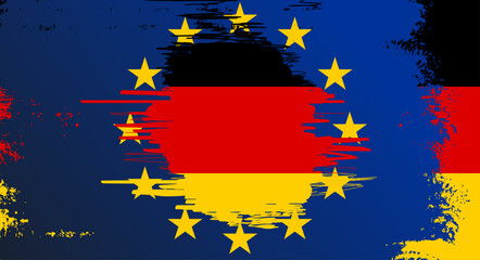 German, Germany and EU Europe Union flags grunge style background, banner, wallpaper for text. Cooperation, partnership membership patriotic template
