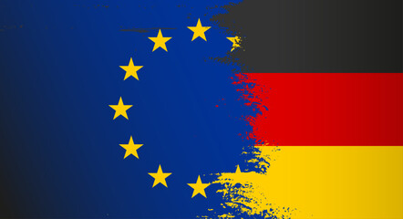 German, Germany and EU Europe Union flags grunge style background, banner, wallpaper for text. Cooperation, partnership membership patriotic template