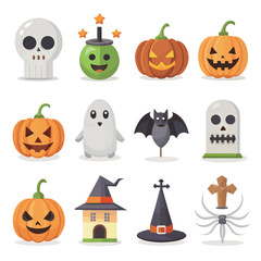 Flat halloween element collection on white background AI generated