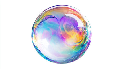 Colorful soap bubble floating in the air reflecting light and colors during a sunny day outdoors