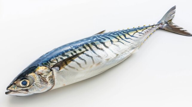 Fresh Pacific mackerel fish, also known as Scomberomorus, displayed on a white background with clear outlines for easy editing.
