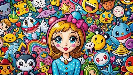 Playful and Colorful Cartoon Background Featuring Iconic Character Inspired Designs and Patterns