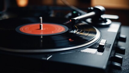 Turntable plays vinyl high contrast and motion blur