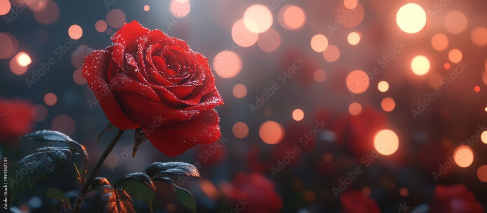 Canvas Prints Single Red Rose with Bokeh Lights