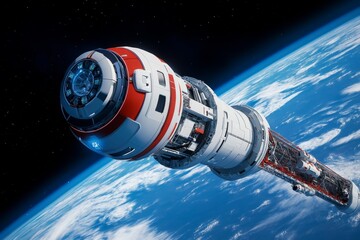 A futuristic space elevator connecting Earth to a massive space station, revolutionizing space travel and exploration