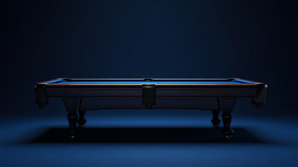 A classic pool table stands elegantly in a dimly lit room showcasing contrasting shadows