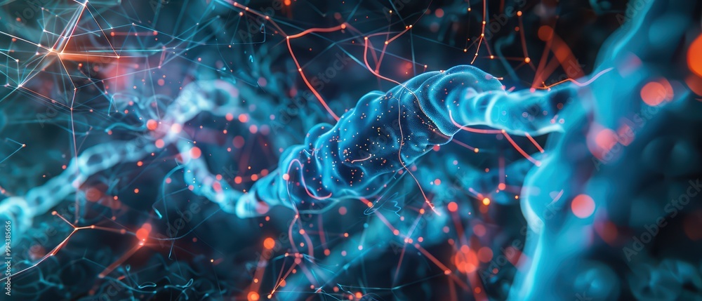 Poster a captivating abstract depiction of interconnected neural networks, showcasing vibrant colors and in
