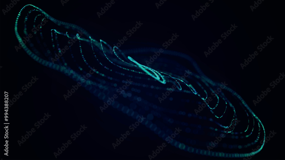 Poster abstract background with dynamic wave. circular wave of dots. musical sound wave. dark background. b