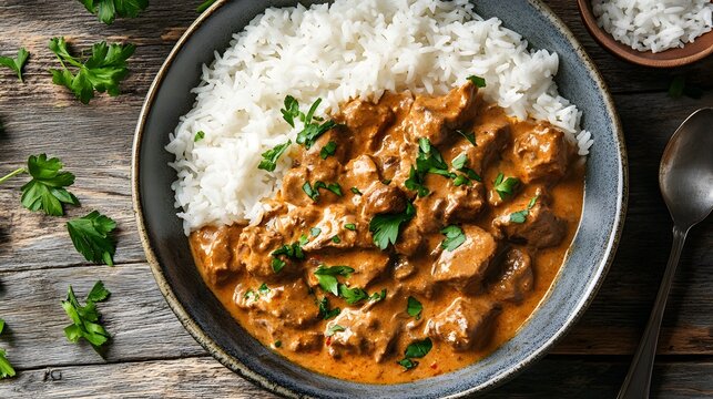 Beef stroganoff with rice