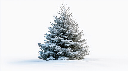 Fototapeta premium A snow covered pine tree stands alone in a field
