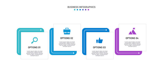 Horizontal progress bar featuring 4 arrow-shaped elements, symbolizing the four stages of business strategy and progression. Clean timeline infographic design template. Vector for presentation