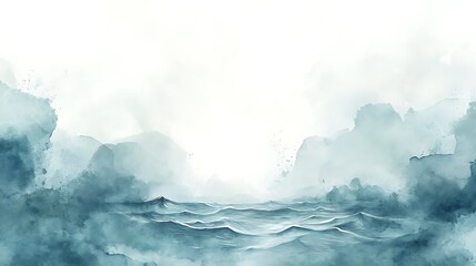 Obraz premium Whispers of the Sea: A Soft Watercolor Ocean Scene Capturing the Serenity of Waves and the Gentle Embrace of Coastal Hues in a Dreamy, Ethereal Landscape