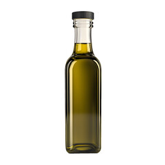Glass bottle of olive oil with black cap. isolated on transparent background