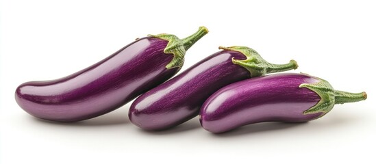 Three Eggplants on White Background