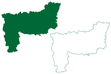 Purnia district (Bihar State, division, Republic of India) map vector illustration, scribble sketch Purnia map