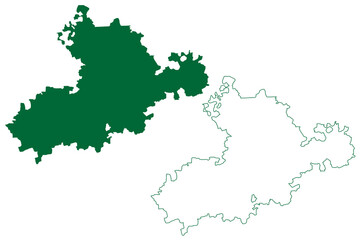 Fototapeta premium Rajkot district (Gujarat State, Republic of India) map vector illustration, scribble sketch Rajkot map