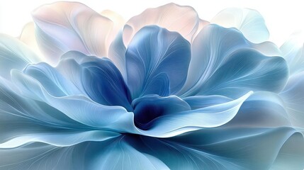 abstract shape in ethereal sky blue and mint green resembling blooming petals isolated against a pure white background representing tranquility and creativity