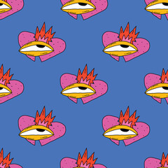 square seamless pattern -sinister eyes for Halloween.Devil eyes in 1970s psychedelic style.Groovy and funky print ornament.A look from a horror movie. Mystical esoteric eye.Witches,astrology and tarot