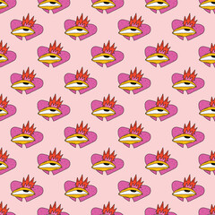 square seamless pattern -sinister eyes for Halloween.Devil eyes in 1970s psychedelic style.Groovy and funky print ornament.A look from a horror movie. Mystical esoteric eye.Witches,astrology and tarot