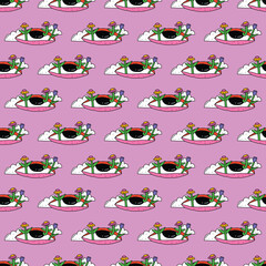 square seamless pattern -sinister eyes for Halloween.Devil eyes in 1970s psychedelic style.Groovy and funky print ornament.A look from a horror movie. Mystical esoteric eye.Witches,astrology and tarot
